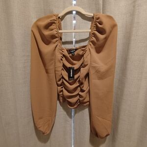Express Tan Ruched Blouse